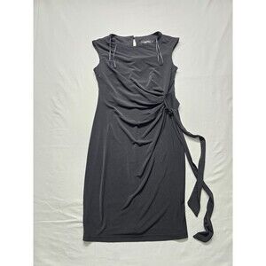 CHETTA B Black Sleeveless Ruched Knot Detail Sheath Dress Size 6